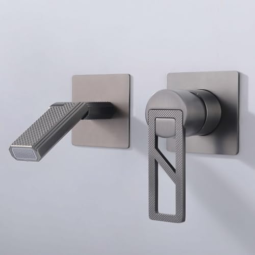 Mitigeur de lavabo encastré gris à 2 trous en laiton pour eau chaude et froide