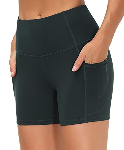 Image of THE GYM PEOPLE High Waist Yoga Shorts for Women's Tummy Control Fitness Athletic Workout Running Shorts with Deep Pockets