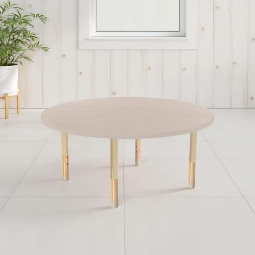 Image of Factory Direct Partners 48 inch x 48 inch Round Kids Classroom Table with Adjustable Chunky Wood Legs