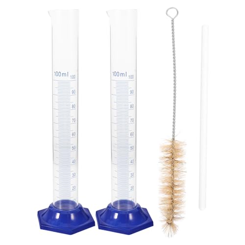 Cilindro medidor transparente de 100 ml con base azul estable para laboratorio, pack de 4