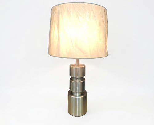 Image of Modern Silver Cylinder Table Lamp with Iridescent Glass Shade - Luxury Metallic Bedside Light for Living Room & Bedroom Decor