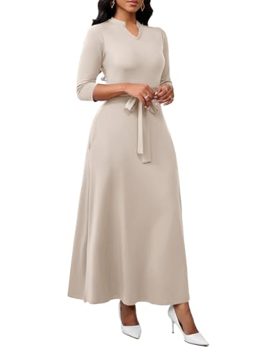 Image of BubFee Maxi Dresses for Women Semi Formal Long Dress 3 /4 Sleeve Casual A-line Church Dresses with Pockets