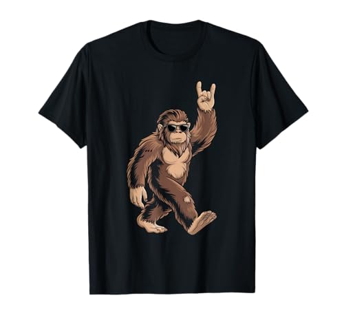 Funny Sasquatch Clothing Sunglasses Rock On Bigfoot T-Shirt