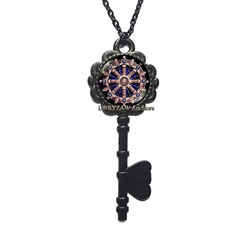 Buddhist Wheel Key Necklace, Dharma Wheel Key Necklace, Buddhist Key