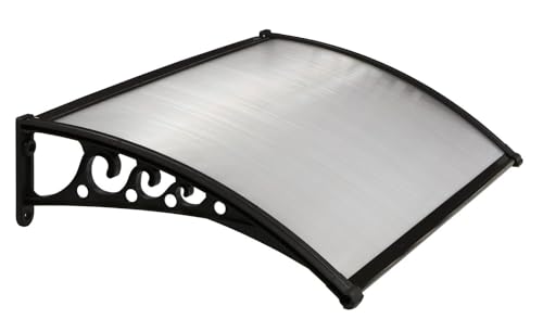 Image of CHENNAI Window Blinds and Shades DIY Polycarbonate Awning (Engineered Plastic Brackets) Window Sunshade Door Weather Shed Rain Canopy Awnings - 4'Width x2'Depth (Black Brackets & Clear Sheets)