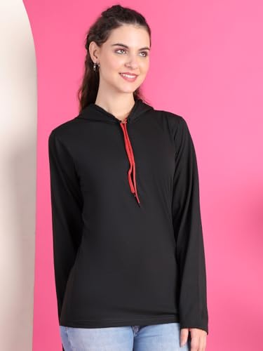 Image of Mack Jonney Cotton Blend Full Sleeve T-Shirt with Hoodie for Women-VJ-FSTWH-01