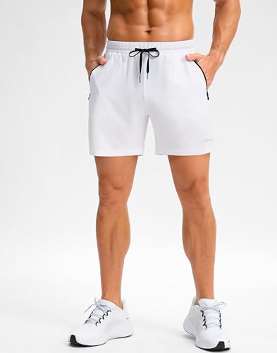 Image of Pudolla Men's Running Gym Shorts with Zipper Pockets 5 inch /7 inch / Lightweight Quick Dry Running Workout Athletic Short