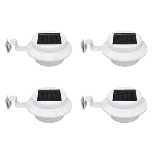 Chewtoyo Luces solares para canalones para exteriores, impermeables, luces LED para vallas, paquete de 4, aluminio fundido ABS, ideal para jardines y patios, tres opciones de montaje