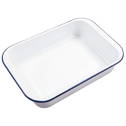 Webake Enamelware 9x13 Baking Pan with Lid Oblong Cake Pan Enameled Steel Roasting Pan Baking Dish Lasagna Pan Food Containers Cover