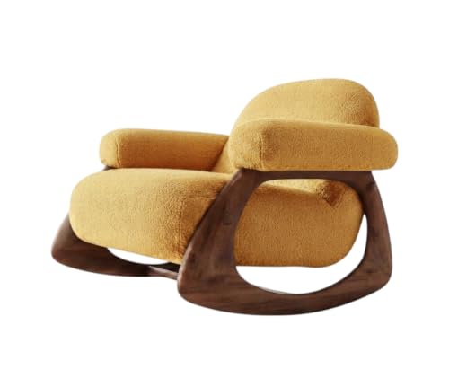 Image of CRAFTCITY Sheesham Wood Elegant Chair /Living Room Chair /Rose Wood Rocking Chair,Pre-Assembled (Yellow, Rocking Chair Without Footrest)