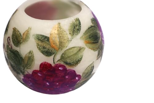 Goddess Arts Collection Large Round Genuine Wax Coated Flickering Flameless Candle With Hand Painted Grapes And Vines Grapevines Design Mediterranean Decor thumb #3