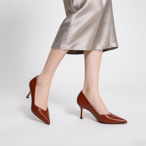 Image of Women Pointed Closed Toe 2.5 Inch Kitten Heel Slip On Pumps | Elegant Comfort Formal Dress Footwear, Versatile Ladies Shoes For Office Wedding Party Evening Daily Occasions