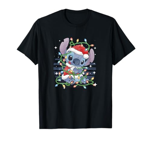 Ya en mundofriki.es: Disney Lilo & Stitch Navidad Tangled Lights Portrait Camiseta