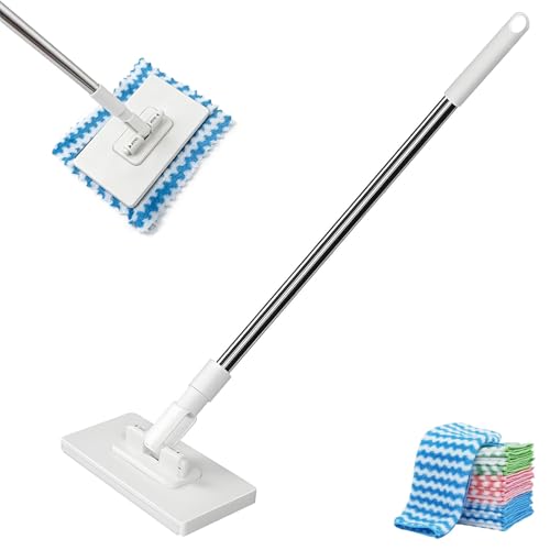 Snap Grip Mini Mop Zero Touch MiniMop Disposable Clip Mopstick Reusable Cloths Retractable Gap Dust Cleaner Flat Mops with Locking Head & Sweeping Cloths (1*mop+5*Cloth)