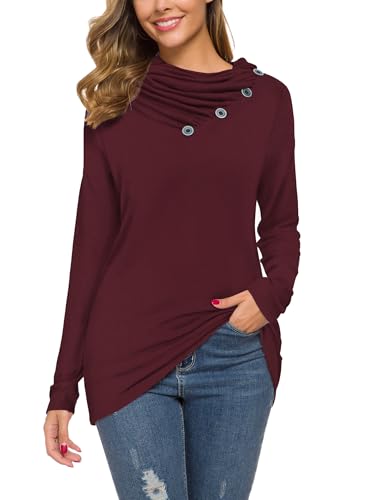 Image of WEACZZY Women's Long Sleeve Shirts Button Cowl Neck Casual Loose Tunic Tops Blouse Dressy Fashion 2026