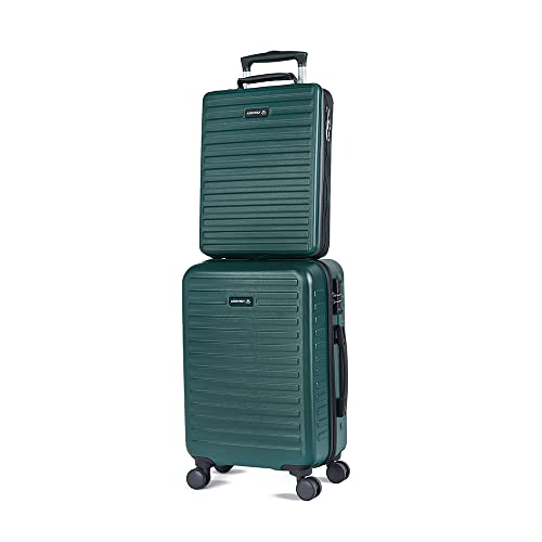Image of Assembly Hard-Sided Polycarbonate Cabin Trolley Luggage 20 Inches with Hard Shell Laptop Backpack - Forest Green