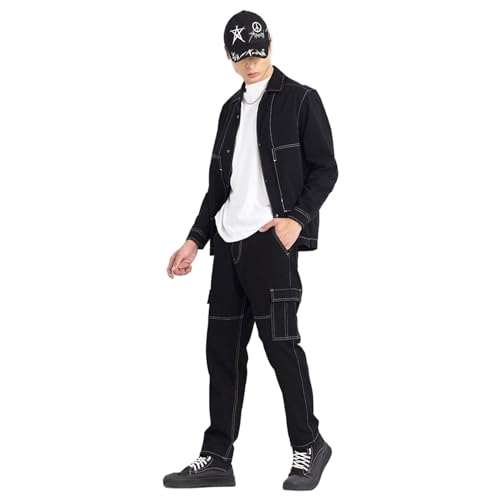 Image of SNITCH Black Regular Fit Cotton Cargo Jeans