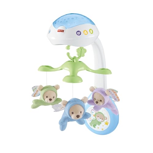 Fisher-Price CDN41 - 3 in 1 Traumbärchen Baby Mobile mit Spieluhr, Nachtlicht, White Noise und Sternenlicht Projektor, Babyausstattung ab Geburt