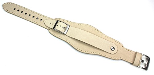 Bracelet montre cuir 18mm barres fixes style aviateur rétro beige