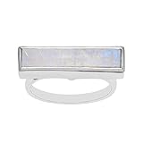Metal: plata de ley 925 Shine Jewel Conjunto de bisel horizontal de piedra lunar arcoíris anillo de barra de plata de ley 925 para mujer R Junquillo Arco iris Blanco