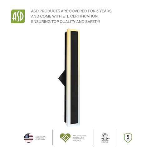 ASD LED 48" Long Wall Mount Light Fixture, Outdoor & Indoor Linear Sconce | 3CCT, Dimmable, Waterproof, Anti-Rust, ETL Listed | 36W 2800LM 3000-5000K 100-277V | Exterior Porch Lighting | Black by ASD - Used condition - Image 8