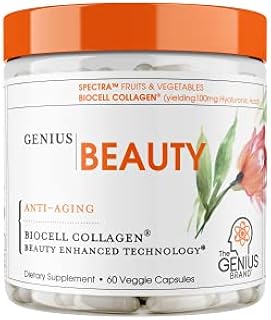Genius Beauty - Hair Skin and Nails Vitamins + Detox Cleanse + Anti Aging Antioxidant Supplement, Collagen Pills w/ Glutathione & Astaxanthin for Wrinkles, Hair Growth & Skin Whitening - 60 Capsules