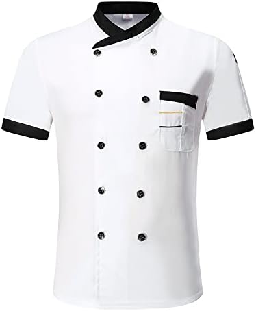 Emiif Personalized Chef Coat Short Sleeve Chef Shirt Custom Food Service Uniform Chef Jacket for Men Women(White,Medium)