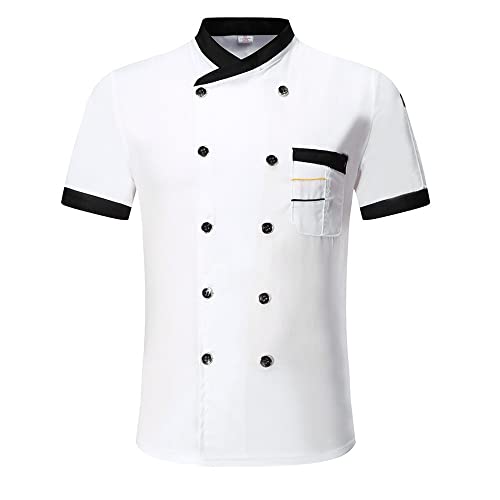 Emiif Personalized Chef Coat Short Sleeve Chef Shirt Custom Food Service Uniform Chef Jacket For Men Women(White,Medium) #TOP1