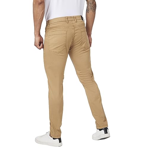 Image of Spykar Men Camel Khaki Cotton Slim Fit Ankle Length Mid Rise Trousers