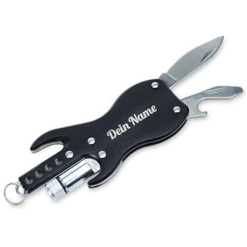keepdrum KDMT-BK Personalisierter Schlüsselanhänger Multitool-Gitarre Schwarz mit Wunsch-Text Gravur