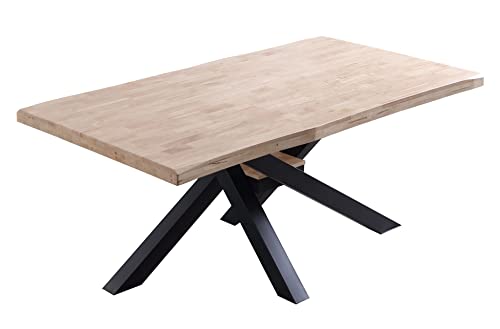 ADNATURA. Mesa Fija Comedor Jett 180, Mesa Salón Madera Roble Cálido y Patas Metálicas Mate Negro. 8 Comensales. Borde con Forma Libre.180x100x76cm