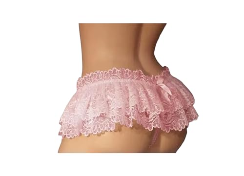 KWTF Sissy-Ropa Interior para Hombre, Mini Falda de Hilo con Volantes de Encaje, Traje Cruzado, Falda, Tanga, Bikini Tipo Tanga para Hombre Gay