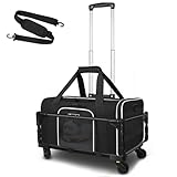 Petskd Small Pet Carrier with Wheels (17' L x 12' W x 8.5' H), JetBlue/Allegiant/Spirit Airlines Approved, Rolling Pet Carrier for Small Dogs & Cats (Black)