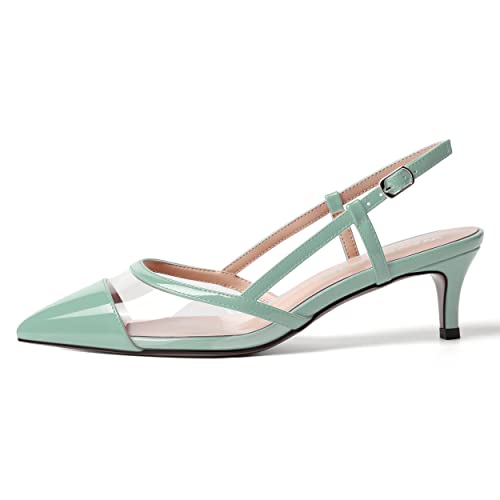 WAYDERNS Womens Casual Ankle Strap Slingback Patent Pointed Toe Dating Buckle Kitten Low Heel Pumps Shoes 2 Inch2