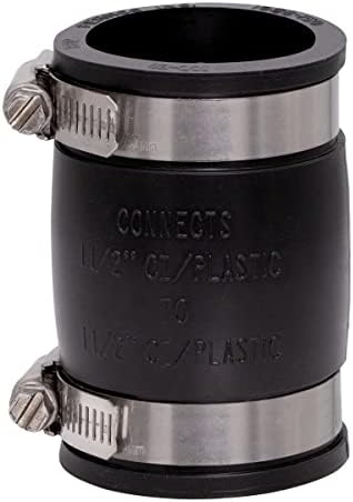 Fernco 1056-215 Reducing 2-in. x 1-1/2-in. Flexible PVC Pipe Coupling for Cast Iron and Plastic Plumbing Connections in Black