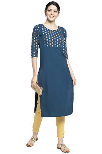 Image of Women's Crepe Skinny Kurta (ABC4039 Turquoise XXL)