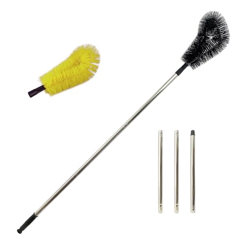 UPTALY 1 pcs 240 cm Huge Tank Brush (Yellow, with Extra Black Head), Big Brush Head Size (32 cm), Long Handle, with Extendable Stainless Steel Pole, PP Stiff-Bristled, for Large Water Bucket