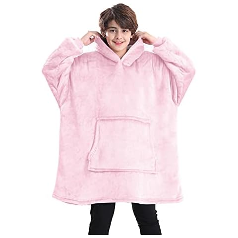 Blanket Hoodie for Kids, Oversized Hoodie Sweatshirt Blanket, Super Soft Fleece Dressing Gown, Warm Comfortable Hooded Robe, Gifts for Gamers Boys Girls (Pink) Cover
