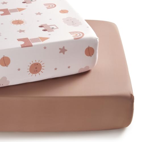 Image of TILLYOU Baby Crib Sheets for Boys Girls, Super Soft Toddler Bed Sheets, 2 Pack Sheets for Standard Crib Mattress 28x52in, Block car