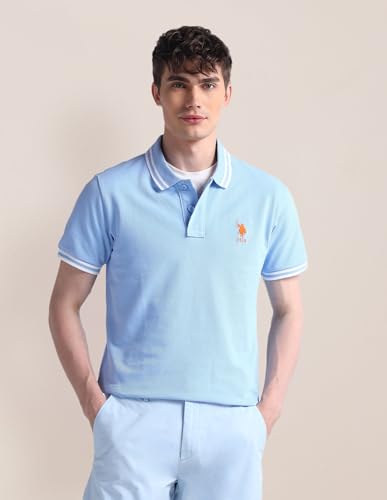 Image of U.S. Polo ASSN. Solid Slim Fit Polo T Shirts for Men - 100% Cotton, Half Sleeves Mens Tshirt