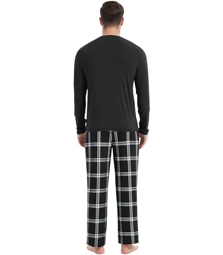 Image of NACHILA Pajamas for Men-Viscose Made from Bamboo, Long Sleeve Pajamas Set Comfy Sleepwear Pants Soft V Neck Pjs with Pockets