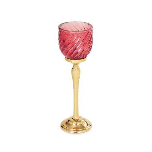 Image of Pure Home Red Swirl Textured Hurricane - Small | Size: 9 x 9 x 21 cm | Premium Hurricanes for Everyday Styling | Living Room & Home Decor Showpiece | Ideal for Housewarming & Wedding Gifts | Pack of 1