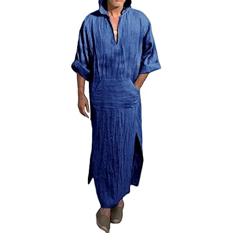 FUERI Ropa de dormir para hombre, estilo étnico, suelto, con capucha y bolsillo. Cover