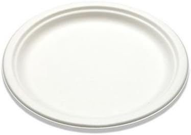 Vegware Compostable 10" Molded Fiber Paper Plates, Case of 500, Disposable, White Reclaimed Sugarcane Fiber, Bagasse, Round, Tree-Free, Stronger Than Paper and Styrofoam