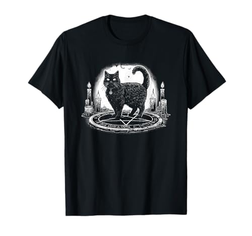 Gato Negro Ritual Magia Pentagrama Gótico Oculto Camiseta