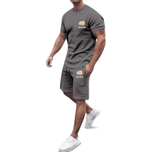 Ensemble de sport d'été 2 pièces pour homme avec t-shirt léger à poche et short de running gris