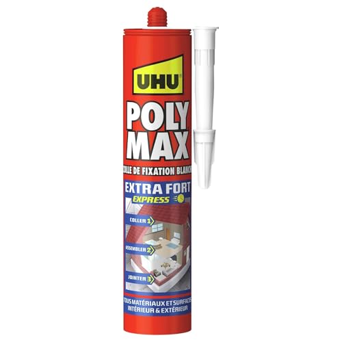 UHU Poly Max - Mastic-Colle Extra-Fort Séchage Rapide - Pour Coller, Assembler, Jointer - Tous Matériaux & Surfaces - Intérieur/Extérieur - Sans Solvants -...