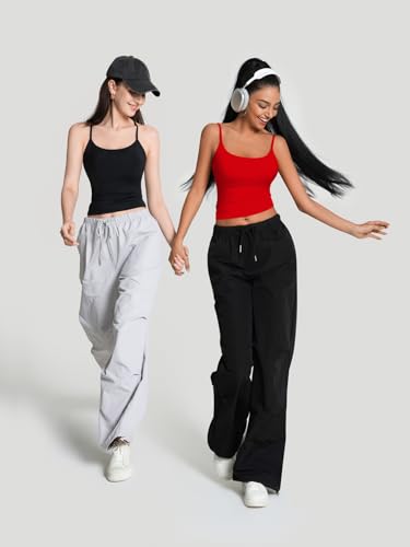 Image of 2 Pack Womens Cami Tank Scoop Neck Spaghetti Strap Tank Tops Basic Tight Camisole Shirts