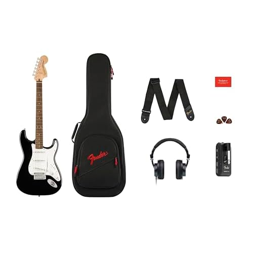 Paquete de guitarra eléctrica Squier by Fender Affinity Series™ Stratocaster®: incluye Mustang™ Micro, auriculares HD9, correa, púas, funda y Fender Play