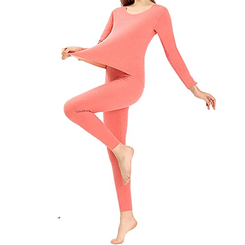 Sous-vêtement thermique femme ensemble polyester haut col rond bas chaud rouge pastèque S815